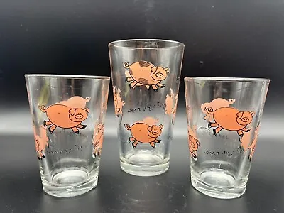 Buy Vintage 'When Pigs Fly' Glassware Drinkware Tumbler Set Of 3 Farmhouse Cottage  • 28.92£