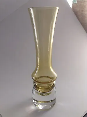 Buy Pretty SEA Glasbruk / 70's Kosta Swedish Glass Amber/Clear Cased 6''  Bud Vase • 11.70£