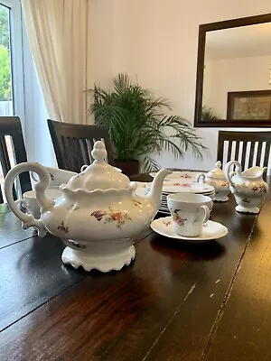 Buy Huguenot Royale Fine Bone China Vintage Tea Set: Teapot Cups Plates Milk Jug Etc • 30£