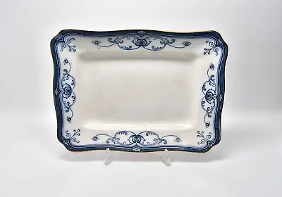 Buy Antique F & Sons Burslem  Milan  Floral Porcelain Platter Flow Blue C. 1908 • 29£