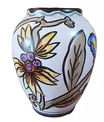 Buy Vintage Hand Painted Mid Century Floral Vase Attributed As Flora Holland C1960s • 10.50£