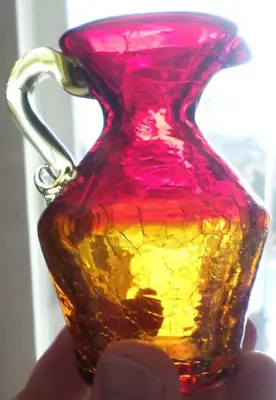Buy Vintage MCM Rainbow Glass Amberina Crackle 4.25  Mini Glass Pitcher UV REACTIVE • 39.81£