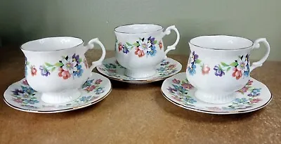 Buy Set Of Three, Vintage, Crown Fenton Fine English China, Tea Cups & Saucers • 9.95£