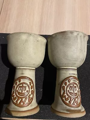 Buy Vintage Tremar  Pottery  Pair Of Wine Goblets • 7£