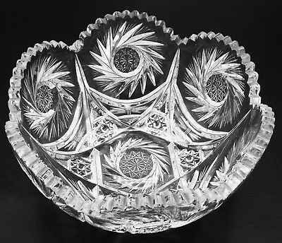 Buy AMERICAN BRILLIANT Cut Glass Bowl Sawtooth Scalloped Rim Hobstar Pinwheel Design • 52.40£
