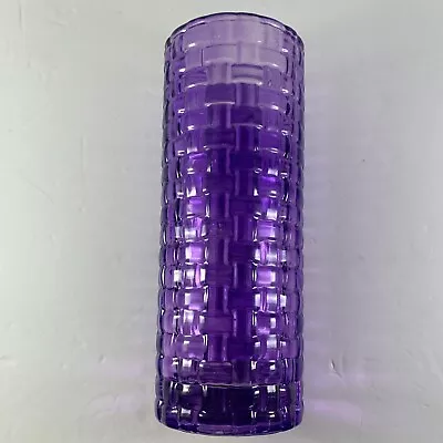 Buy Vintage Purple Glass Vase Beautiful~8” Basket Weave Cylinder Heavy • 31.22£