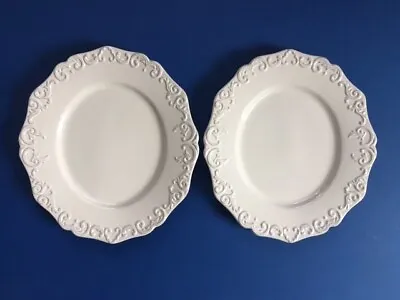 Buy A Pair Of French Oval Vintage White Dinner Plates Decorative Edging • 22£