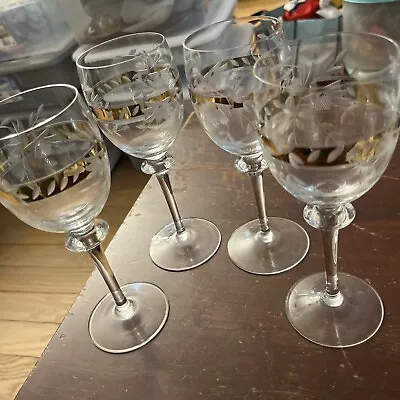 Buy Vtg Czech Bohemian Crystal And Gold Wine Glasses Set Of 4 7”H • 53.01£