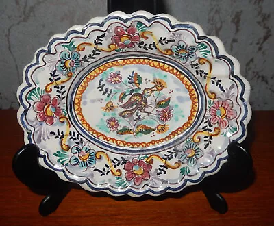 Buy Studio Pottery Highly Decorative Hand Painted Oval Dish With Scalloped Edge • 16£