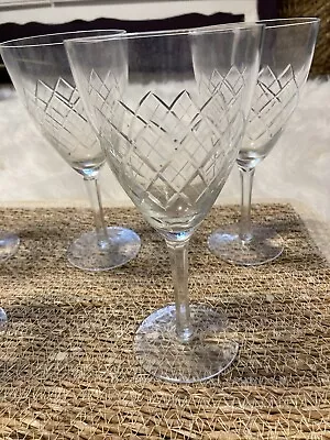 Buy Vintage Set Of 5 Cut Crystal Clear Wine Glasses Champagne 7 1/2” Tall • 21.12£