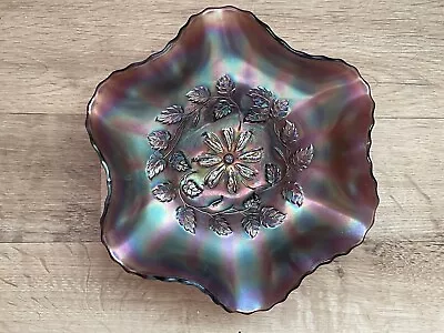 Buy Antique Large Amethyst Carnival Glass Bowl  Cosmos Pattern • 10£