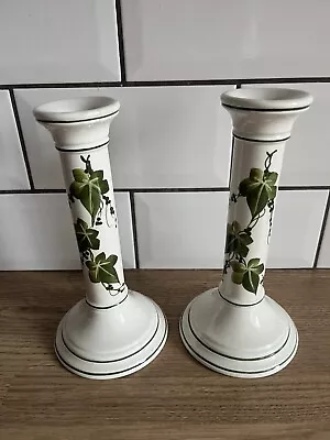 Buy 2 Pair Vintage Hand Painted Ceramic Candle Sticks White Green Ivy Vine Cottage • 20£