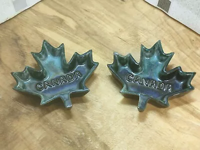 Buy Vintage Canada Leaf Blue Mountain Pottery Leaf Ash Tray Set Of Two #11 • 18.99£