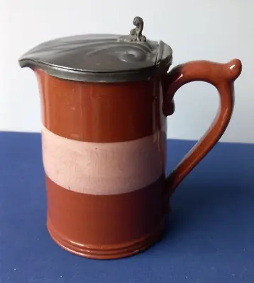 Buy Vintage/antique Stoneware Jug, Brown Pottery Jug With Pewter Lid, Early 20th C. • 5£