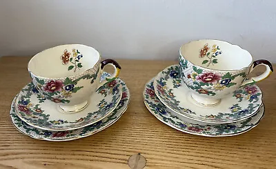 Buy Two Royal Cauldon Victoria Pattern Tea Trio (Tea Cup, Saucer, Side Plate) • 22.50£