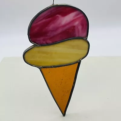 Buy Vintage Stained Glass Ice Cream Cone Tri-color  Sun Catcher • 12.40£