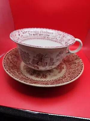 Buy Royal Pottery Staffordshire Burslem MUSH CUP And SAUCER - Red Transferware . • 37.88£