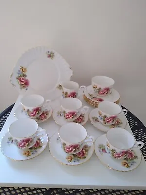 Buy Lovely Vintage Royal Stafford, 21 Piece Tea Set, Pink Roses, Good Condition • 45£