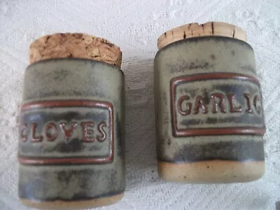 Buy Tremar Pottery ( 2) Small Jars Cloves  + Garlic With Original Corks Stamped • 5£