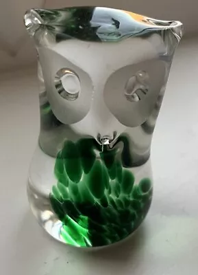 Buy Langham Art Glass Owl Paperweight Figure Green Clear Hand Blown Used • 9£
