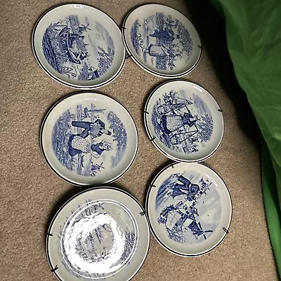 Buy Vintage Boch Delft Set Of 6 Plates + 4 Stands 6.5” Inches Blue White Porcelain • 38.35£