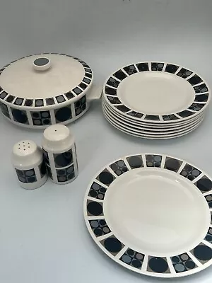 Buy Midwinter Fine Table Ware 8 Dinner Plates, (1 Chip), Lidded Dish, S&P Shaker #LH • 9.99£