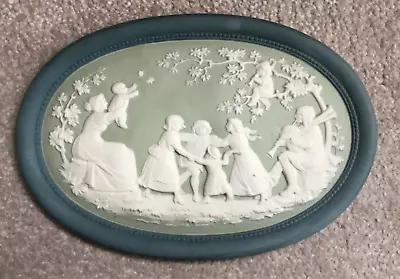Buy Antique Green Tri Colour Jasperware - Classical Oval Plaque In A Wedgwood Style • 39£