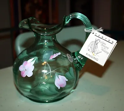 Buy Vintage Fenton Sea Mist Green Hand Painted Flowers Signed Pitcher Tag & Sticker • 47.15£