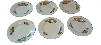 Buy 6 X Vintage Art Deco Floral Cheerful Staffordshire Pottery Side Plates • 10£