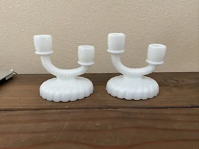 Buy Vintage Imperial Milk Glass Double Swirl Candle Holders • 14.23£