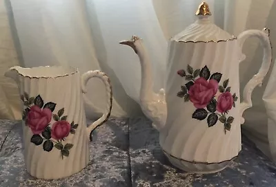 Buy AYNSLEY BONE CHINA ROSE Antique Vintage Teapot And Cream Jug Vgc • 16£