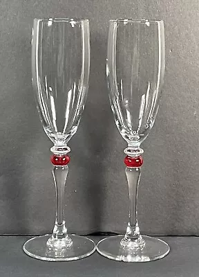 Buy 2 - French Vtg Luminarc Cortina Champagne Flutes Prosecco Glass  Red Ball Stem • 22.09£