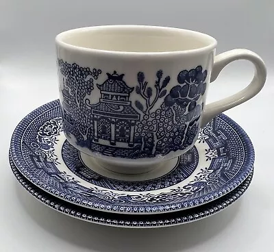Buy Churchill England Blue Willow Tea Cup & Saucers Vintage Set Staffordshire China • 14.25£