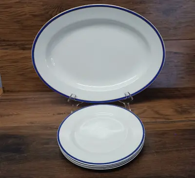 Buy Johnson Bros England Blue/Gold Rim Oval Serving Platter Tray And 4pc Side Plates • 37.41£
