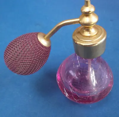 Buy Cranberry Glass Crazed Perfume Bottle Attomizer Good Condition 10.5cm Tall • 15£