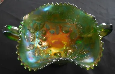 Buy Northwood RARE Emerald Green Fruits And Flowers Bon Bon Antique Carnival Glass  • 265.02£