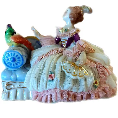 Buy Dresden Lace Porcelain Lady Sitting On A Chaise With A Bird • 118.54£