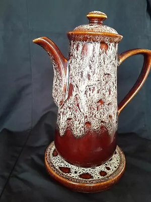 Buy Vintage Fosters Pottery Tall Coffee Pot W/Base Brown Honeycomb Cornish Pottery • 25£