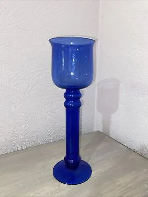 Buy Cobalt Blue Bubble Speck Glass Candleholder 29cm Tall 9.5cm Diameter • 6.99£