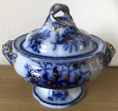 Buy Antique Pottery Flow Blue Sauce Tureen • 7.99£