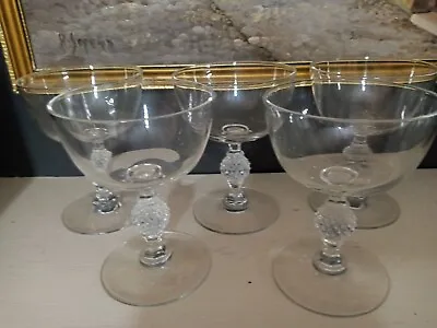 Buy 5  1930s Morgantown  Crystal Champagne Glasses Faceted Base 5  • 28.92£