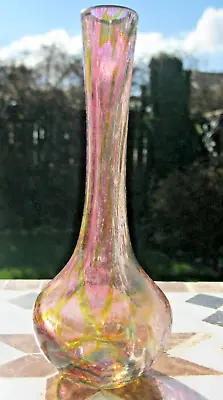 Buy Rare Okra  Coral  Iridescent Multi Coloured Glass Bud Vase With Original Label • 32£