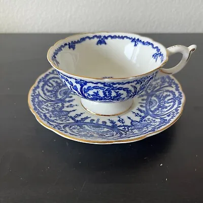 Buy Coalport England Fine Bone China Blue Scroll Tea Cup & Saucer VTG • 28.81£