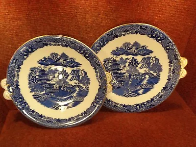 Buy PAIR STAFFORDSHIRE  Blue White  WILLOW   10  CAKE SERVING PLATES -  FREE UK POST • 19.99£