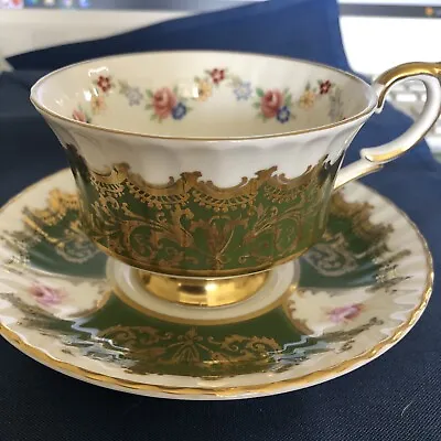 Buy Vintage Paragon Fine Bone China Trenton Green & Gold Floral Tea-Cup & Saucer Set • 23.74£