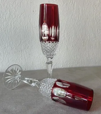 Buy Godinger Edinburgh Cut To Clear red Ruby Crystal Wine/champagne Glasses Set 2  • 143.81£