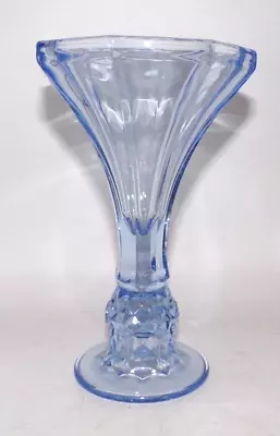 Buy Sky Blue Pressed Glass Vase French Art Deco Geometric Diamond Pattern 6.5  • 15£