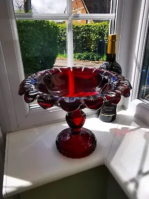 Buy Antique Bohemian/ Czech Red Cut To Clear Art Glass Tazza.  • 120£
