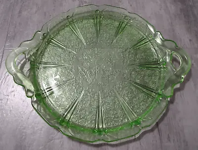 Buy Vintage Jeanette Green Depression Glass Cherry Blossom Serving Platter Tray • 26.99£