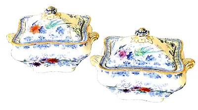 Buy Pair Of Antique Booths Silicon China Lidded Tureens In COTTAGE Pattern • 24£
